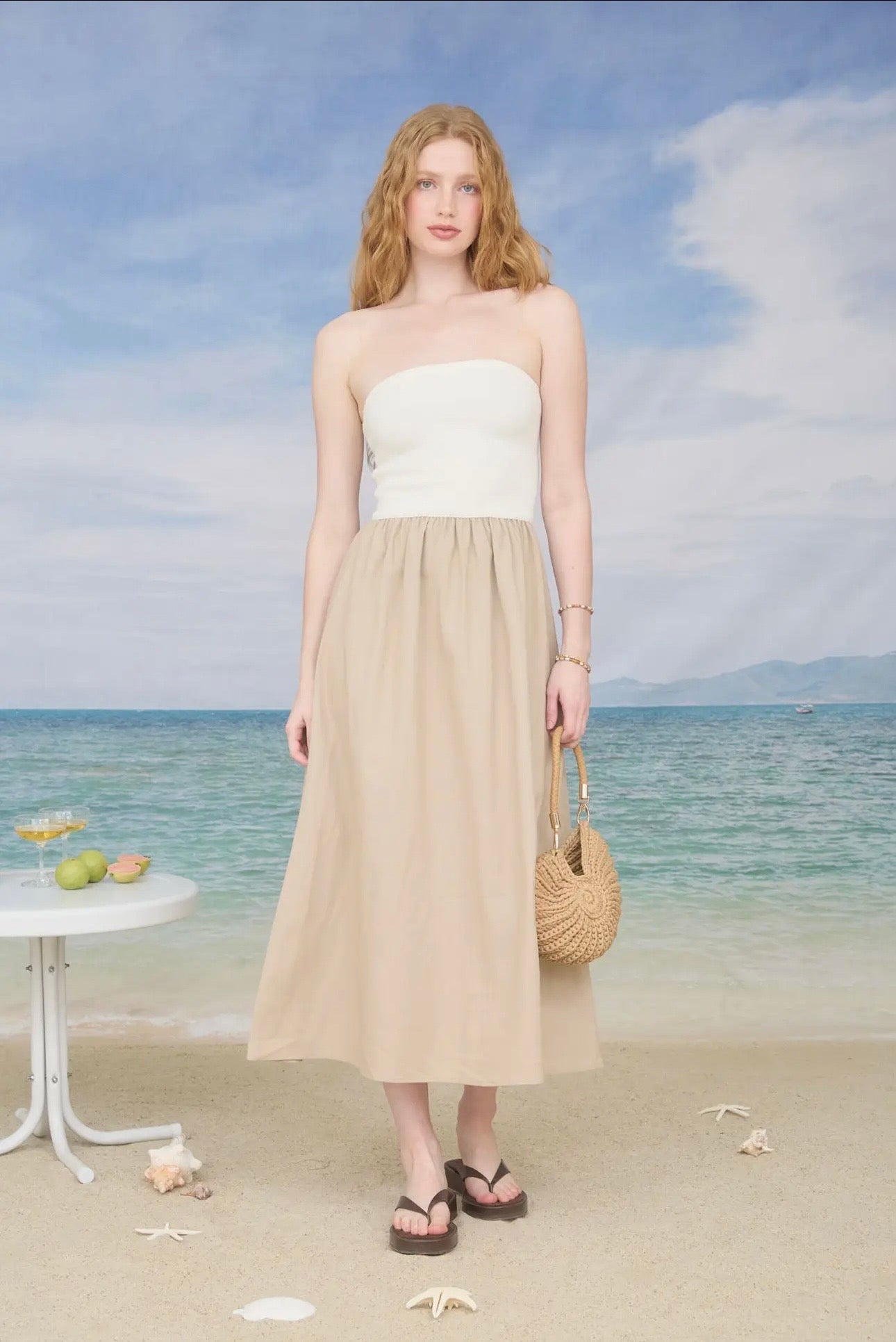 Alexa Maxi Dress - White/Khaki