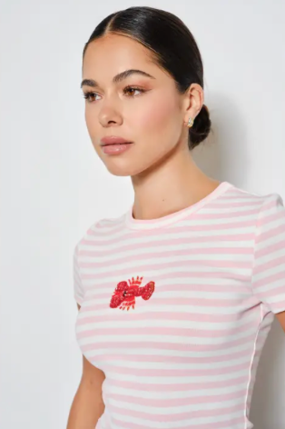 Lobster Beaded Tee - Pink RESTOCK