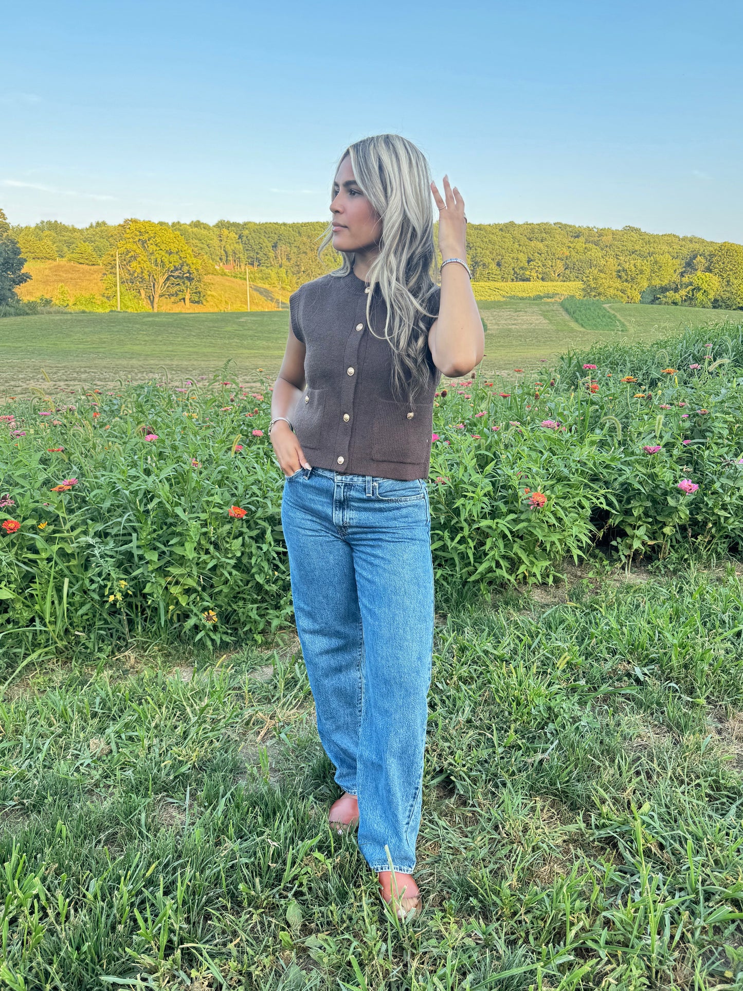 Lena Gold Buttoned Vest