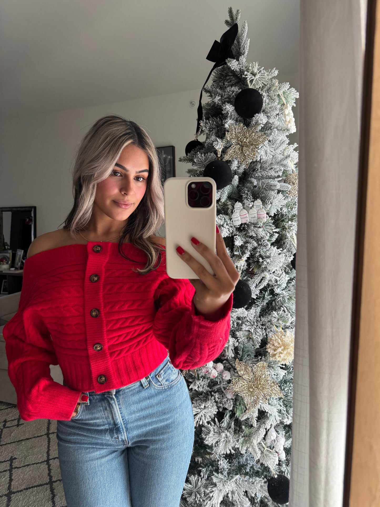 Olivia Off the Shoulder Sweater - Red