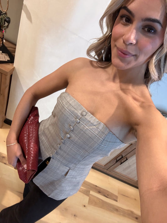 Sofia Strapless Plaid Top
